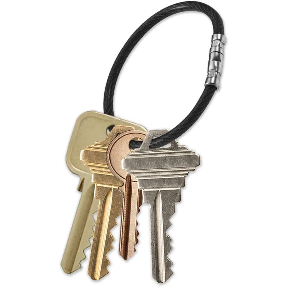 Chaveiro de fio de aço revestido de nylon flexível, resistente à corrosão e durável, pacote com 5 cores sortidas
