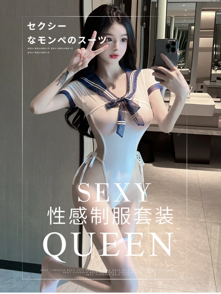 Japanese Anime Cosplay School Girl Uniform Sexy Lingerie Bodysuit See Through High Cut Swimsuit Porno Clubwear Student Outfits