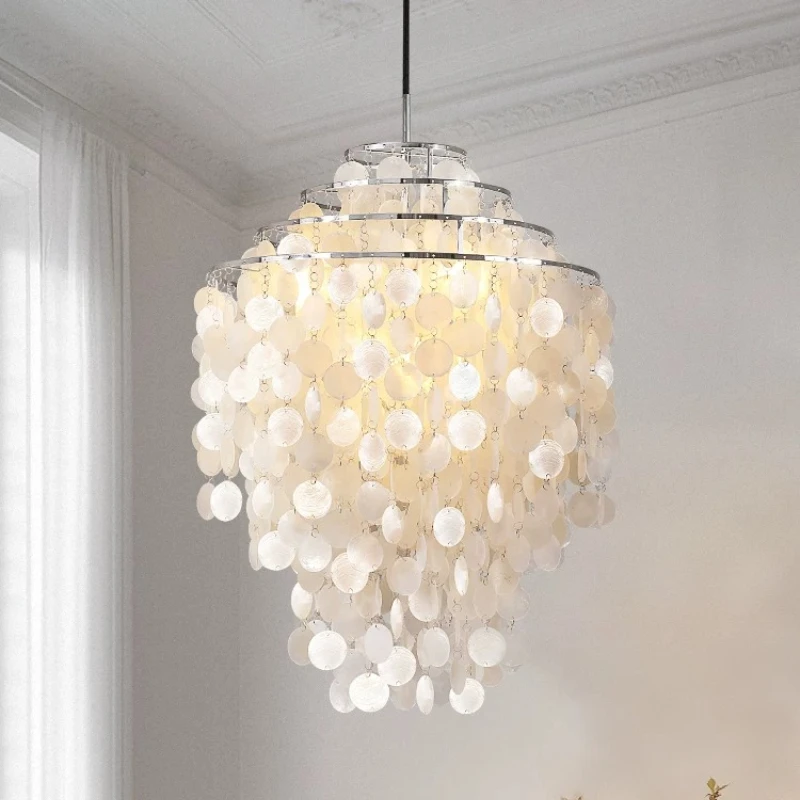 Natural shells ins Internet celebrity dining room chandelier French romantic living room bedroom light designer