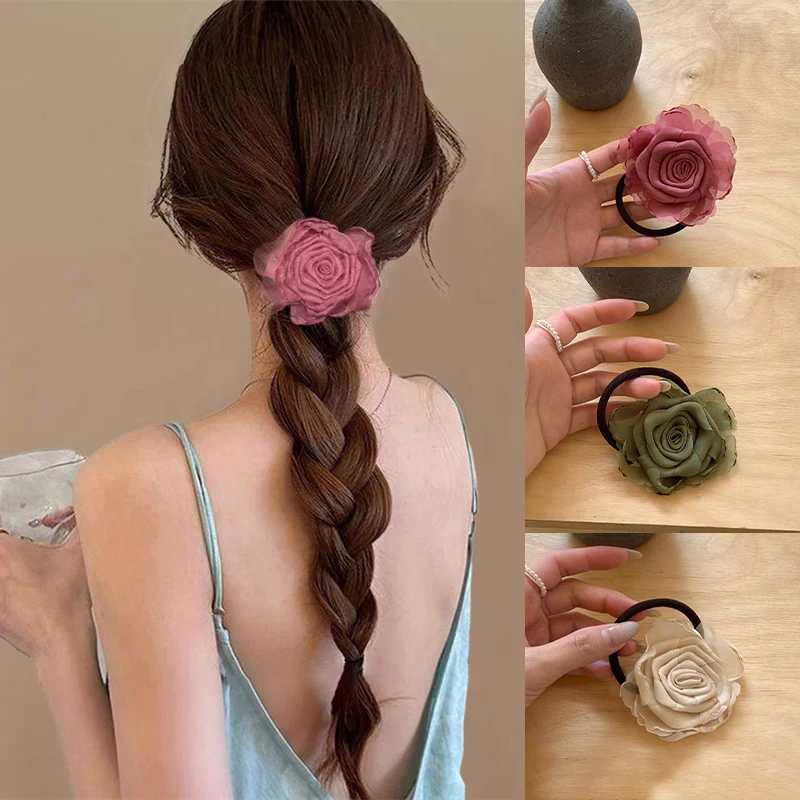 Estilo chinês Retro Rose Hair Ring para mulheres e meninas, requintado elástico, corda de cabelo rabo de cavalo, acessórios de moda, presentes