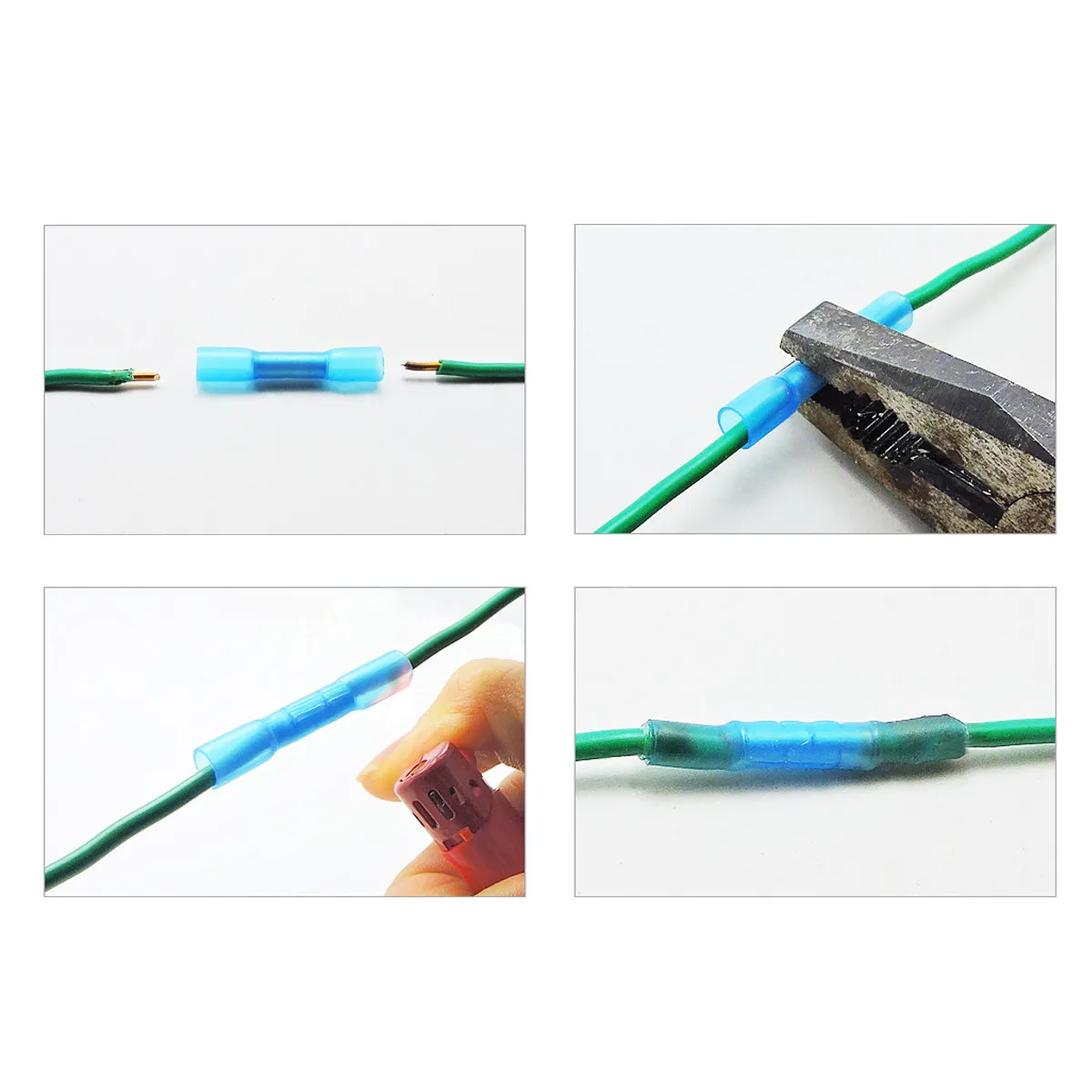 100Pcs 1.5-2.5mm Blue Heat Shrink Butt Connectors Dual Walled Design Polyolefin Tubing Hot Melt Adhesive Heat Shrink Connectors