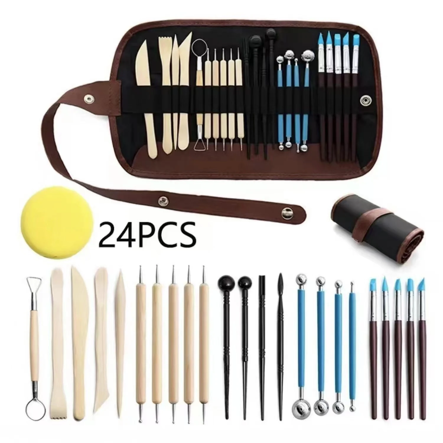 

24Pcs/set Pottery Sculpting Tool Kit Art Rubber DIY Sculpture Ceramic Carving Clay Auxiliary Modeling Shaping Beginners Tools