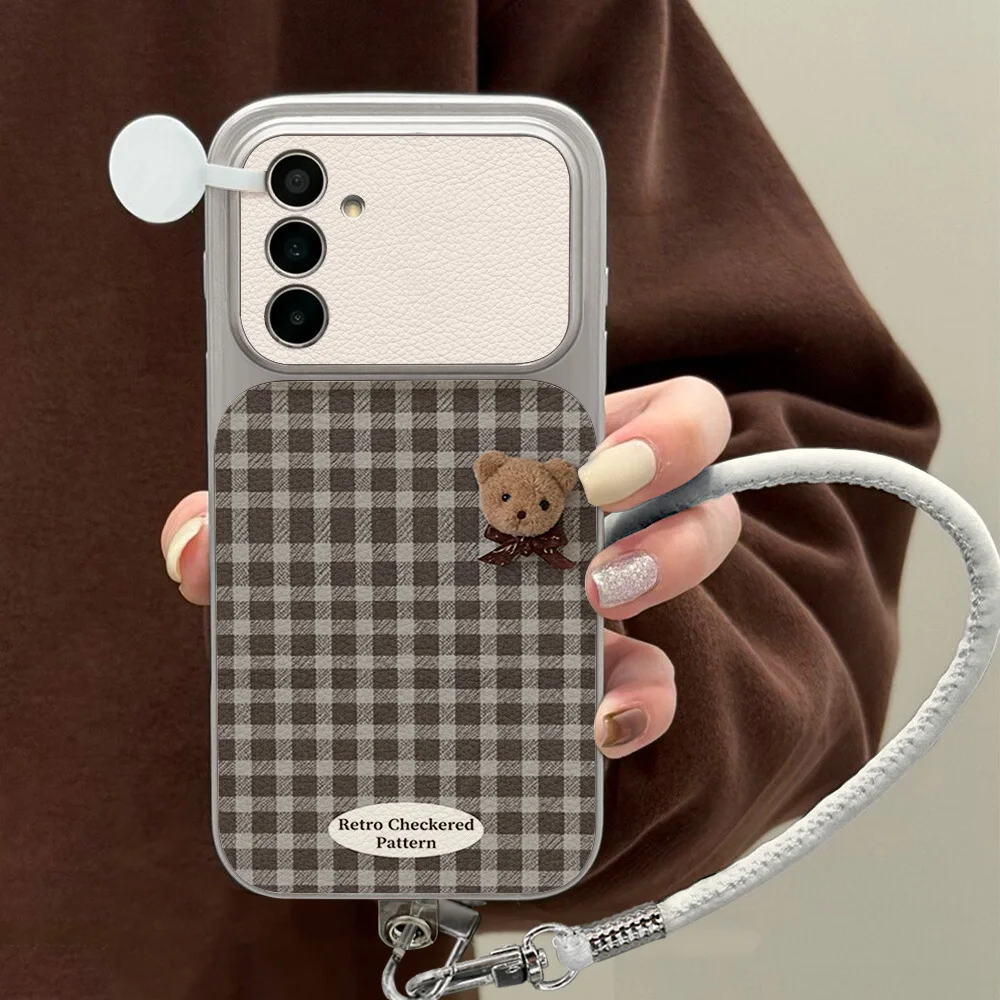 Cute Bear Phone Case For Samsung S26 Ultra S25 S24 S23 FE Plus A57 A56 A16 A37 A27 A07 A17 A55 A54 A36 A26 Lichee Pattern Cover view 4