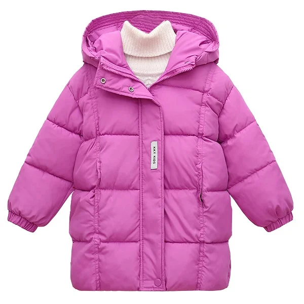 Chaqueta de plumón de camuflaje con cuello de lana grande para niños y niñas, Chaqueta de algodón mediana y larga, abrigo cálido engrosado, novedad