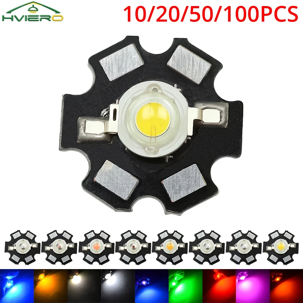 

10/20/50/100PCS Star Mini Heatsink Lighting Decorate Led 3W High Power Chips Bead Emitter LED Bulbs 45MIL Light Bead Diodes Lamp