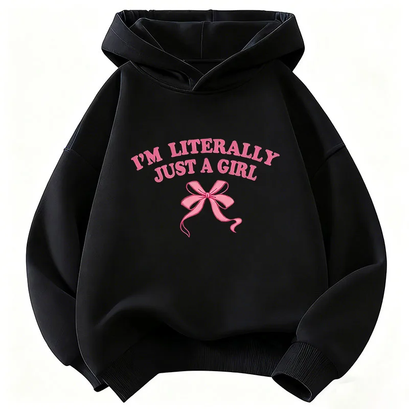 I'm Literally Just A Girl Bow Hoodie Vintage Style Casual Printed Children's Sweatshirt Hoody Girls Autumn Winter Casual Hoodies