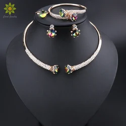 Dubai Jewelry Sets for Women Dubai Nigeria Crystal Necklace Earrings Set Bridal Gift African Wedding Bridesmaid Jewelry Sets