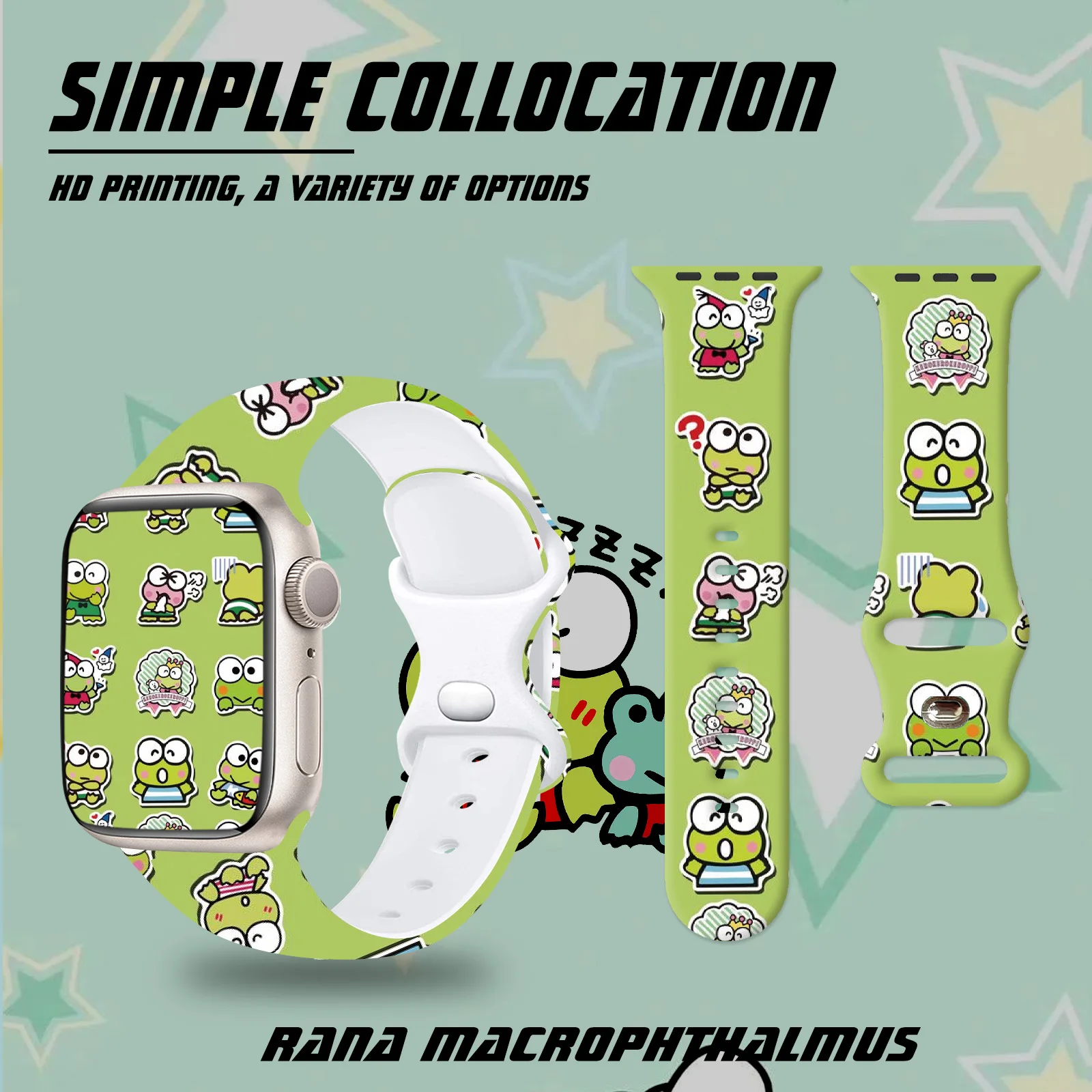 Sanrio Keroppi Series Print Strap for Apple Watch 11 10 9 SE Silicone Band Replaceable Watchband for iWatch 46mm 42mm 41mm 40mm