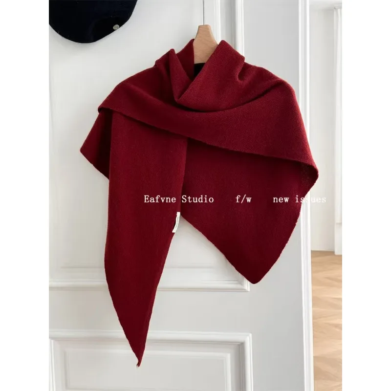 

Австралийская большая шаль из 100% шерсти, женская осенне-зимняя вогнутая конструкция, теплый защитный шарф на плечо, вязаный треугольный шарф