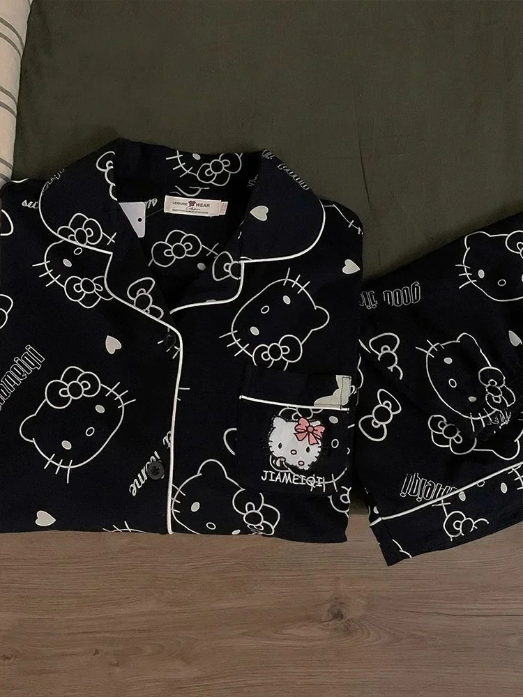 2Pcs/Set Hello Kitty Pajamas Anime Student Loungewear Kawaii Cute Girls Home Wear Shirt Shorts Set - view 6