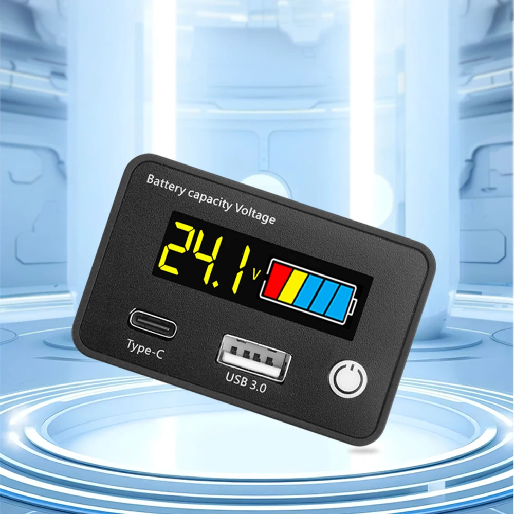 6140 DC8-30V Lead-acid Lithium Iron Battery Capacity Indicator Digital Voltmeter Voltage Tester Instrument Tool USB+Type-C