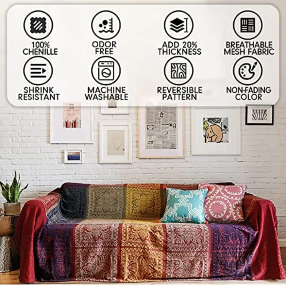 Boho Bohemian Throw Blankets Large Chenille Jacquard Couch Blanket Colorful Plaid Tassels Decorative Soft Chair Sofa Throw Cover
