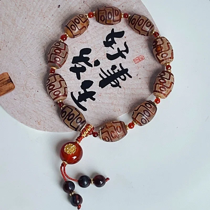 

New Chinese Ancient Style Dzi Bead Agate Bracelet Female Ethnic Style Travel Temple Bracelet with Han Clothing Tibetan Bracelet