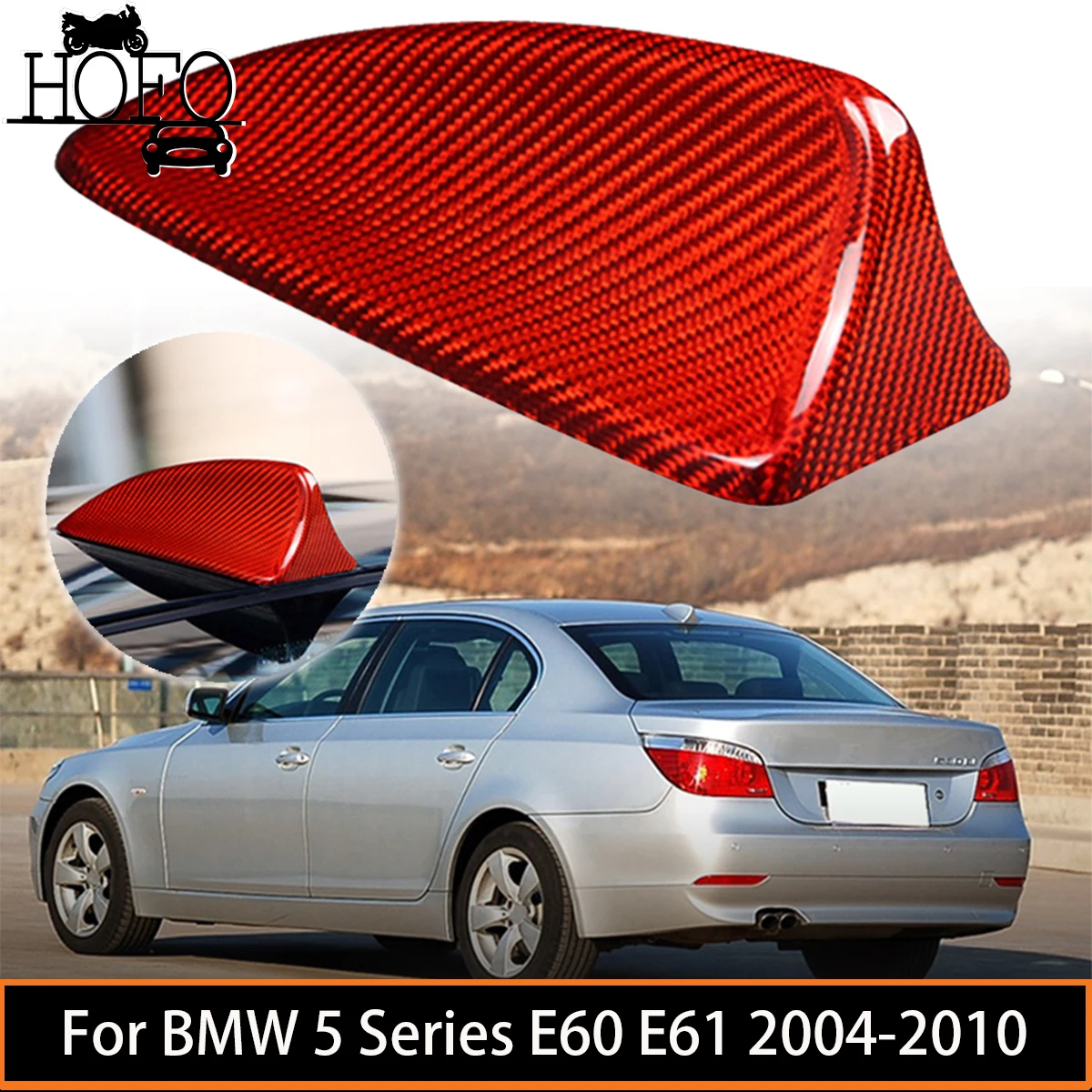 

1 Pcs Red Car Accessories Antenna Cover Car Roof Shark Fin Aerials Cover Trim Carbon Fiber For BMW 5 Series E60 E61 2004-2010