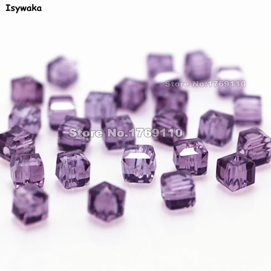 Isywaka 100pcs Cube 4mm Purple Color Square Austria Crystal Beads Glass Beads Loose Spacer Bead DIY Jewelry Making