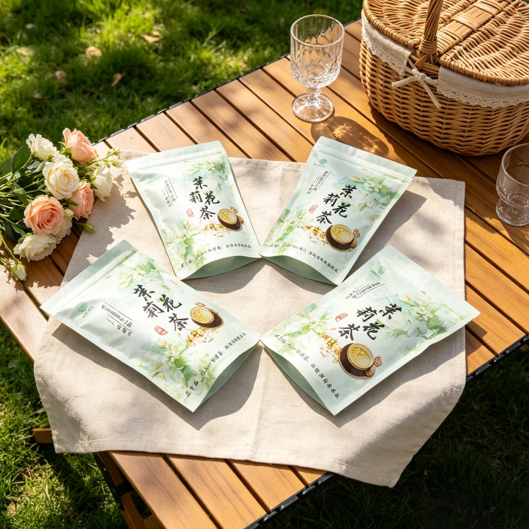 Classic China Jasmine Flower Tea Set Zipper Bags 250g/500g Jasmine Flower Green Oolong Tea Aluminum Foil Bag Recyclable Sealing