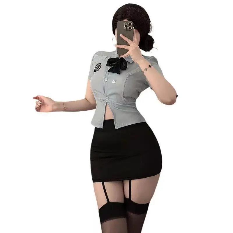 เซ็กซี่นักเรียนชุดชั้นในผู้หญิงเครื่องแต่งกายเลขานุการ Roleplay กระโปรงสะโพกเซ็กซี่ชุดนักเรียน Naughty สื่อลามก Bar Temptation