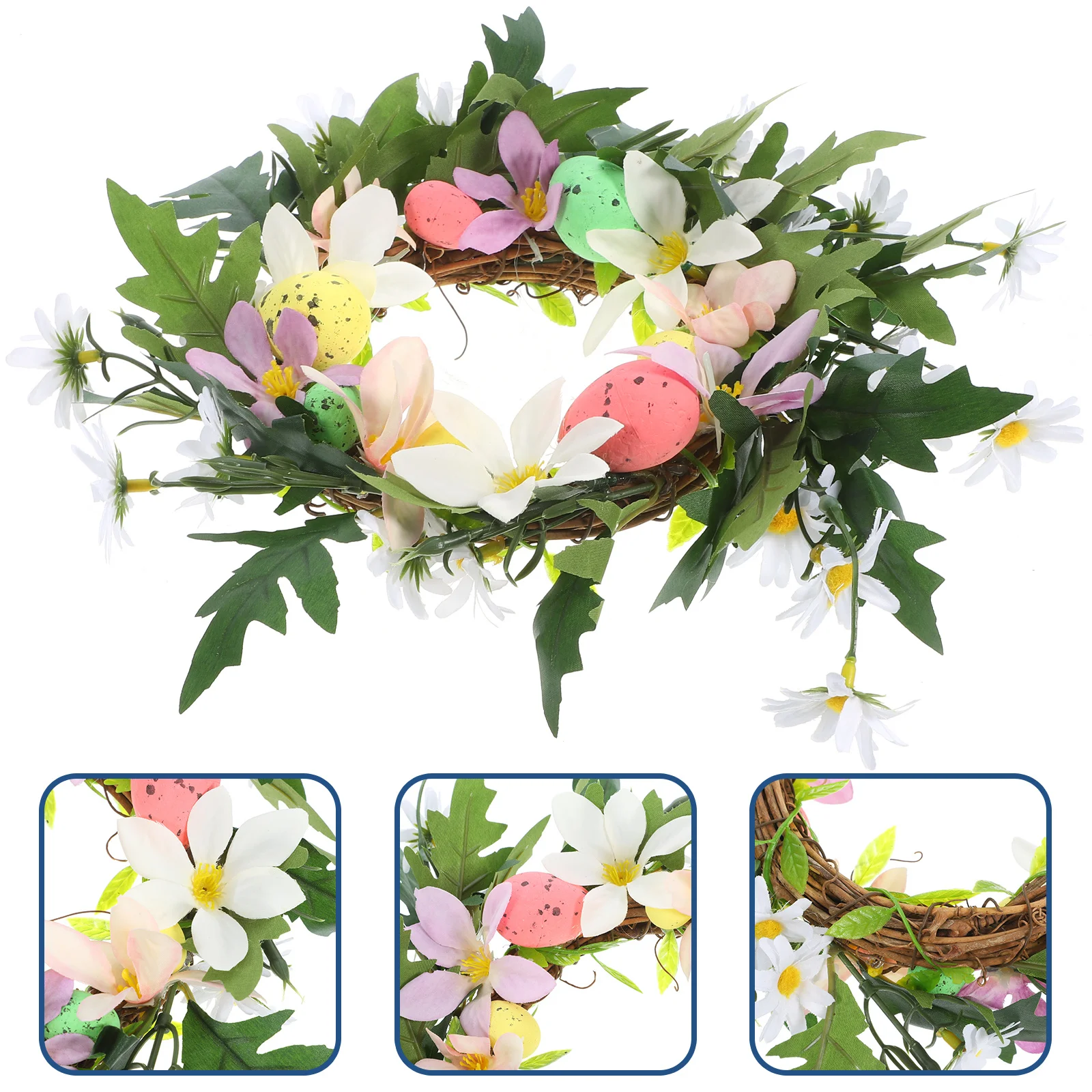 

Easter Wreath with Egg Flower Leaves Spring Front Door Wall Hanging Decor Festival Scene Layout Artificial Ornament for Home