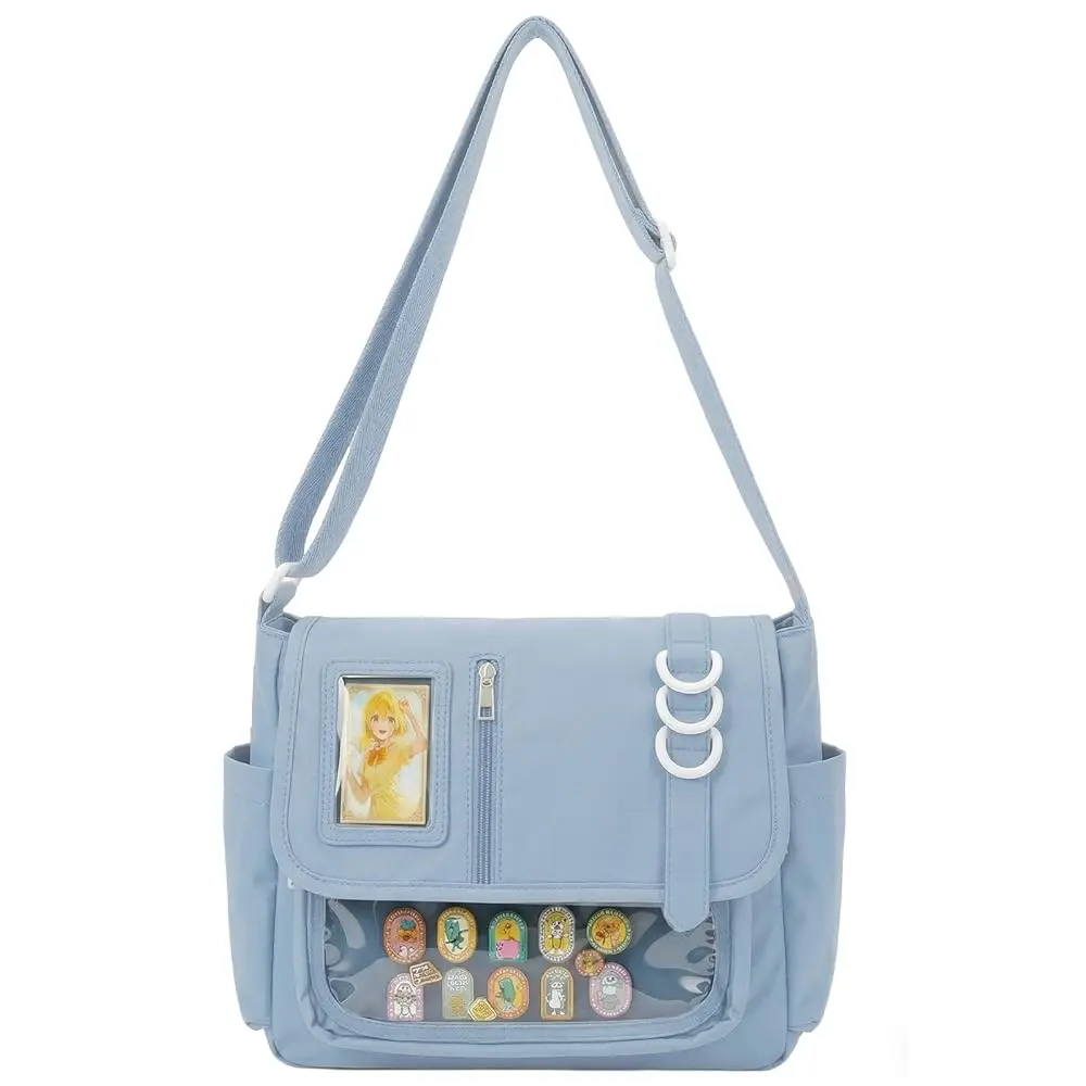 Ita Messenger Bag for Women, Cute Personality Display Canvas Crossbody Bag with Water Bottle Holder and Badge Display Window