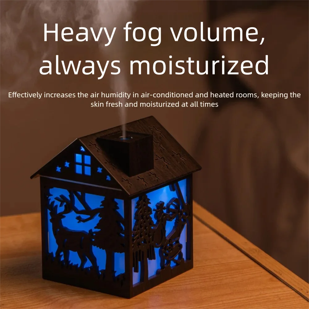 Wooden house humidifier colorful night light home dormitory bedside desktop atmosphere hydrating moisturizing large spray