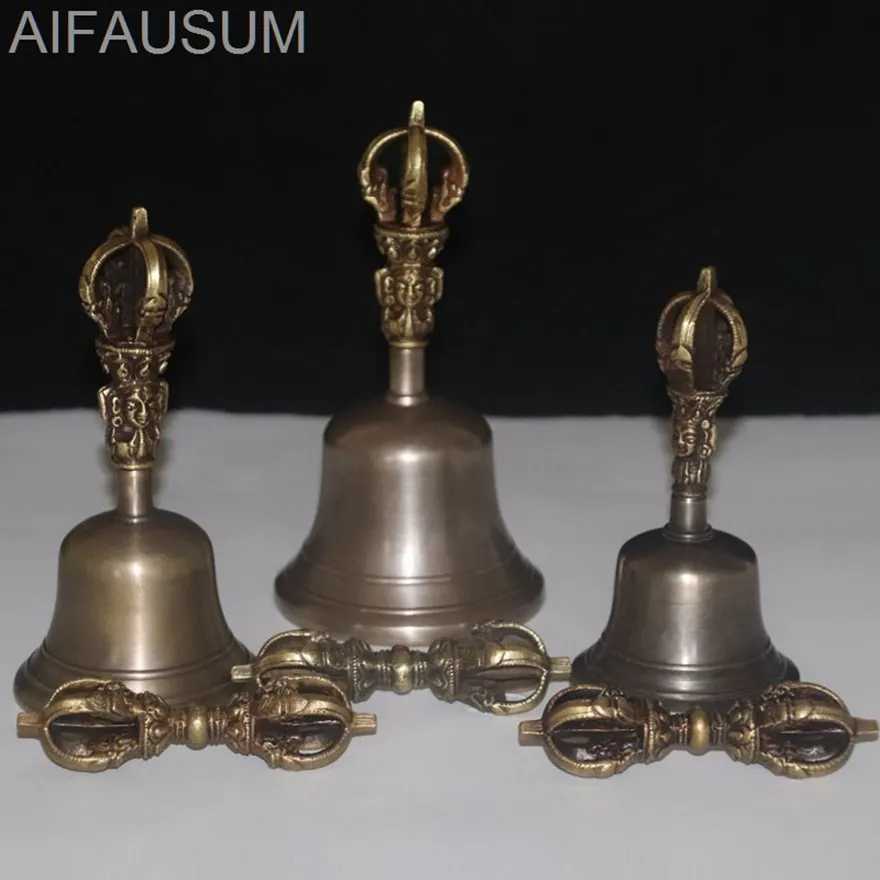 1set 13cm 16cm 18cm Copper Vajra bell ghanta Handbells hand bell Tibetan Buddhism meditation artifact