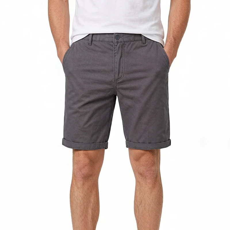 

Men's 100% Cotton Casual Shorts, Classic American Streetwear Golf Shorts, Solid Color Knee Length Elastic Waist Shorts