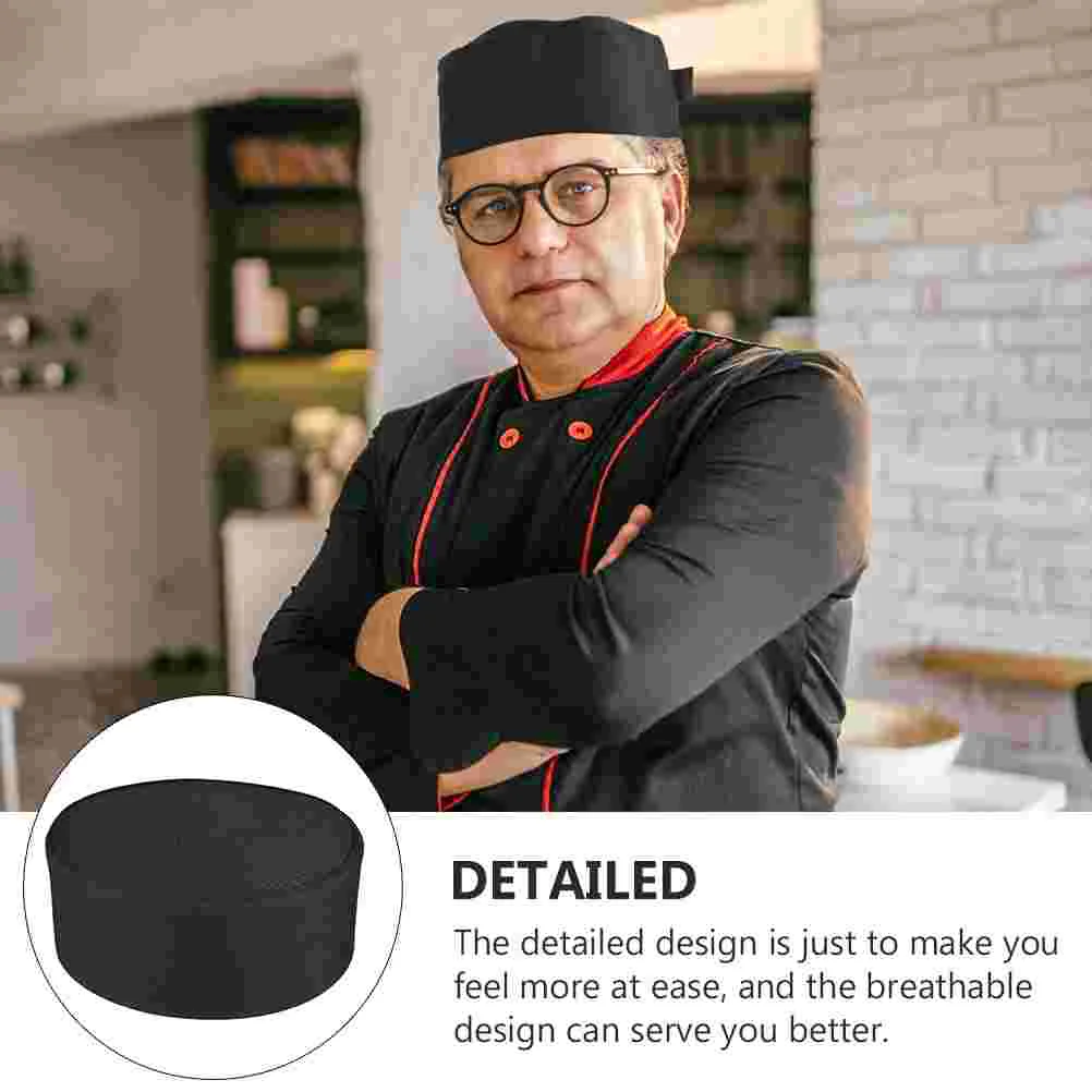 2 Pcs Men Dress Hats Chef Durable Breathable Caps Flat Catering Headgear Black Miss