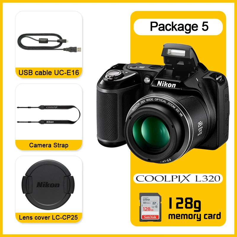 オリジナル Nikon COOLPIX L320 デジタルカメラ 26倍光学ズーム 16.14