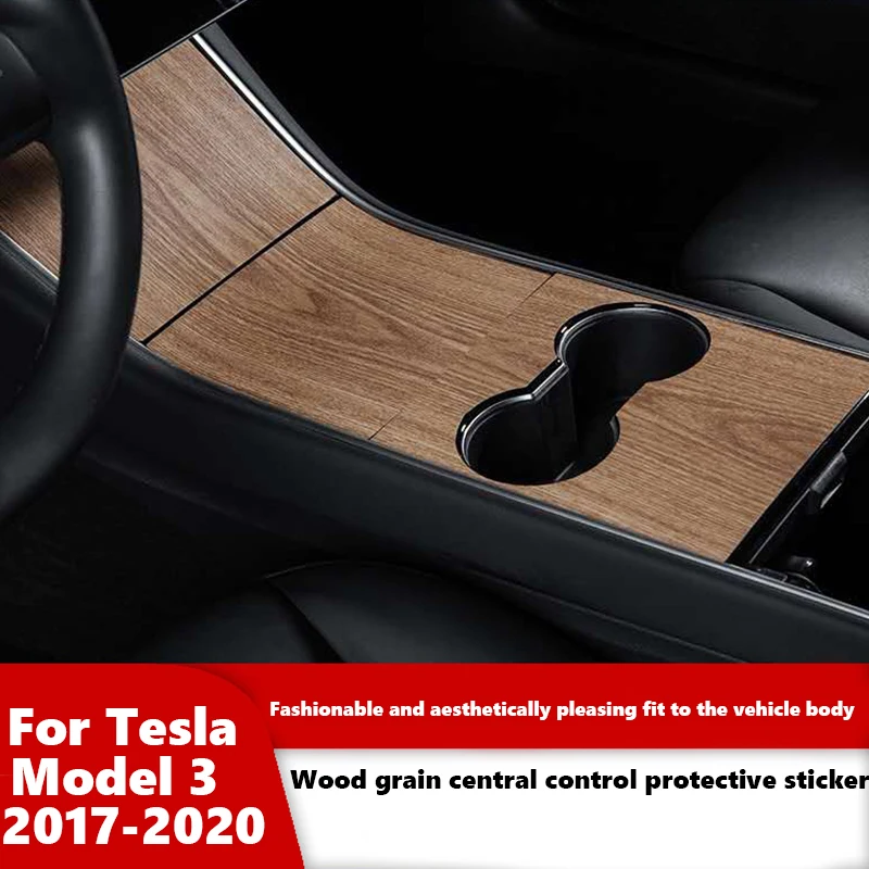 Central Control Panel Sticker For Tesla Model 3 2017-2020 Wood Grain Car Accessories Interior Protective Model Three