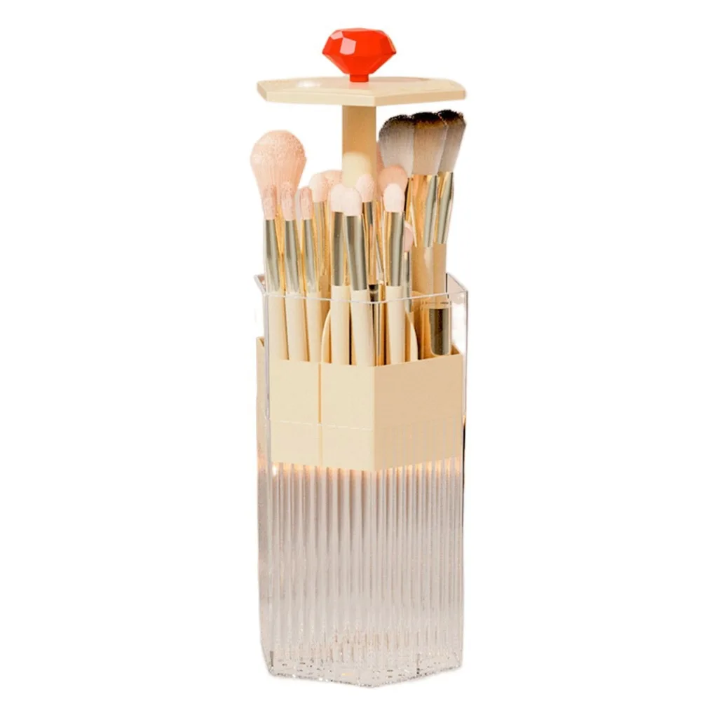 

Plastic Automatic Lifting Makeup Brush Holder Press Type Dustproof Makeup Brush Organizer Space Saving Large Capacity