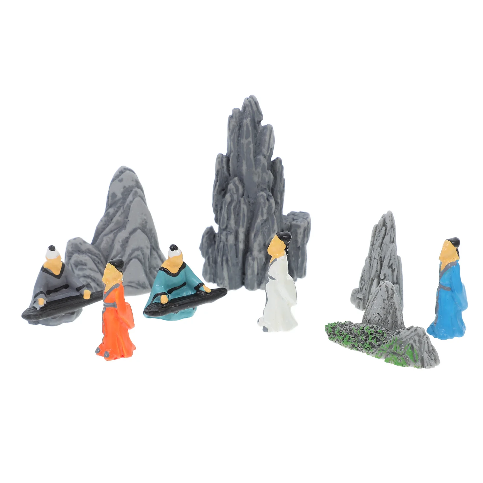 9 قطعة مصغرة النمط الصيني الراتنج المسنين النحت مشغل البيانو المشهد الصغير بونساي حوض السمك ديكور زن إكسسوارات الحديقة