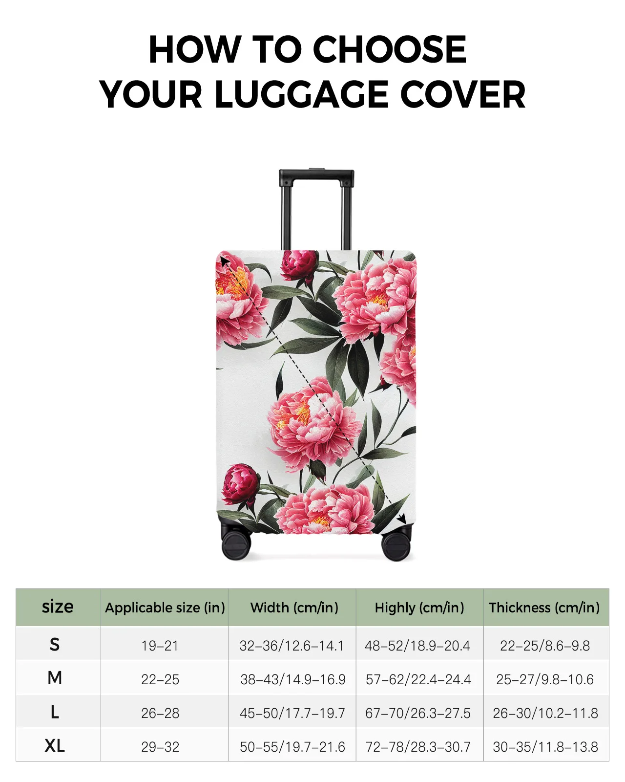 Juste de protection de valise commandée pour bagages, peinture à l'encre de fleur de pivoine, étui anti-poussière, étui de voyage, 18 "-32"