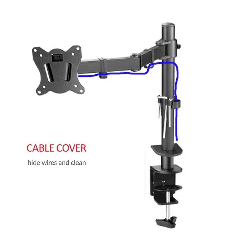 DL-M902-140 Full Motion Rotate Grommet Clamp Base Steel Single 10'-27' Monitor Desk Bracket Double Arm Desktop Support 0-9.9kg