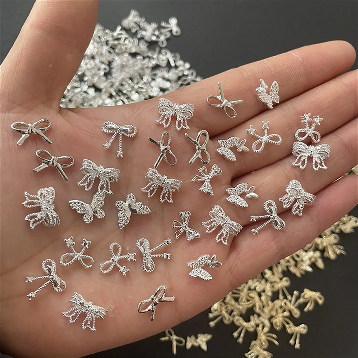 10pcs 3D Exquisite Japanese Alloy Nail Art Charms Luxury Kawaii Bow Butterfly Jewelry Nail Rhinestone Decoration DIY Accessories