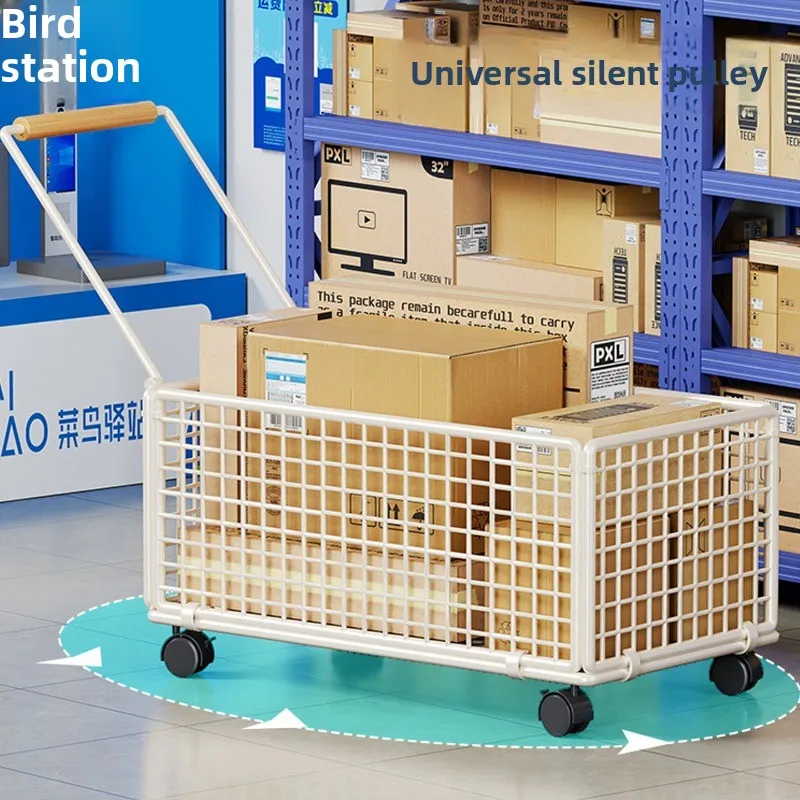 Portable Shopping Cart Express Pickup Small Pull Cart Vegetable and Fruit Trolley Warehouse Cargo Large Capacity