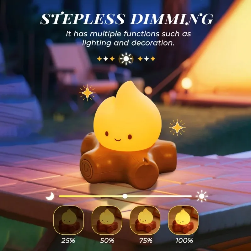 Campfire Night Lights With White Noise Creative Room Decoration Atmosphere LED Light Desk Lamp For Kids Christmas Birthday Gifts