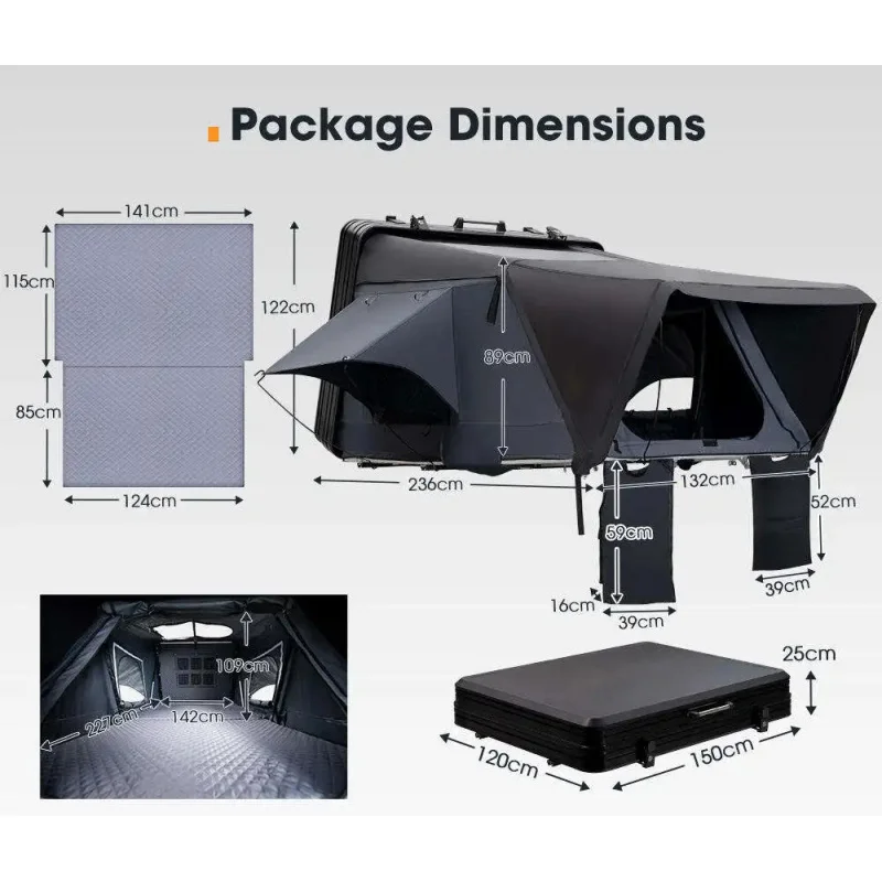 High Quality 4 Person Four-Season Double Layer Aluminum Clamshell Waterproof Canvas Rooftop Tent For Camping Car - view 4