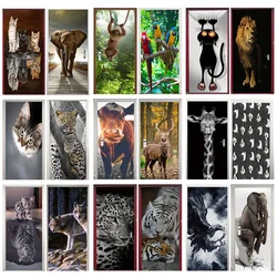 Animal Door Sticker Cat Tiger Deer Leopard Wallpaper Custom Doors Poster Wall Decal Adhesive 3D Home Design Decor deurstickers