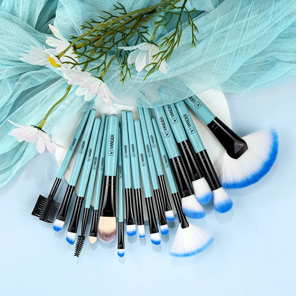 VANDER 32 Pcs Blue Makeup Brush Set Premium Natural Hair Beauty Cosmetic Foundation Face Powder Eyeshadow Blush Beauty Tools