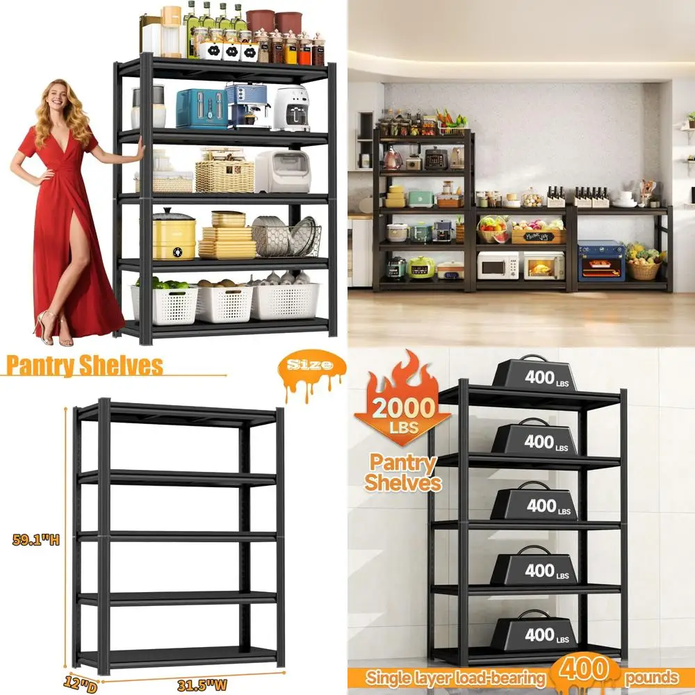 

Adjustable Metal Storage Rack with Detachable Shelves, 2000 lbs Capacity, Utility Shelf Organizer for Standing Storage Solutions