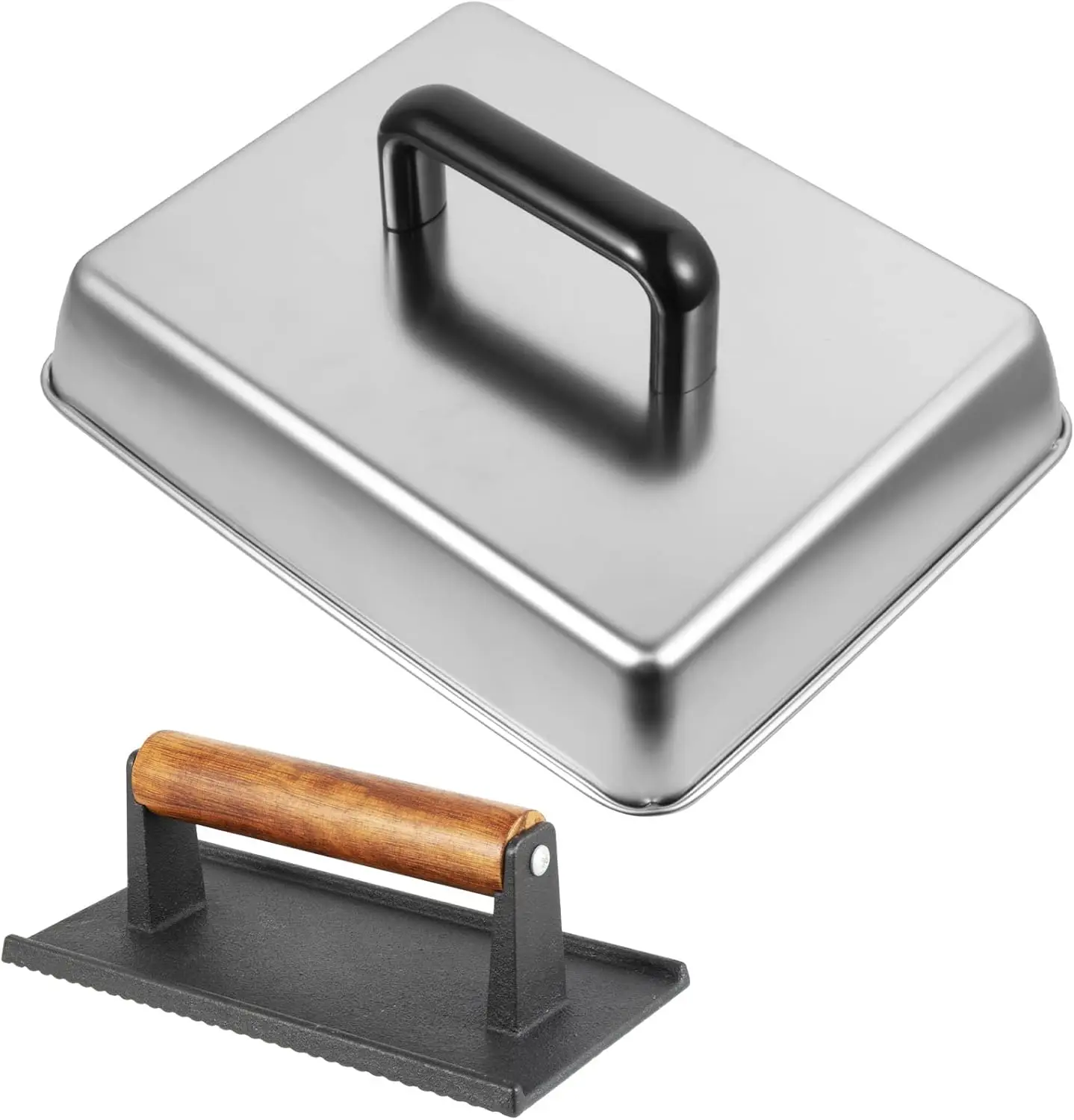 

14 Inch Rectangular Melting Dome & Grill Press Kit for Accessories, Cheese Basting Cover and Cast Iron Bacon Burge