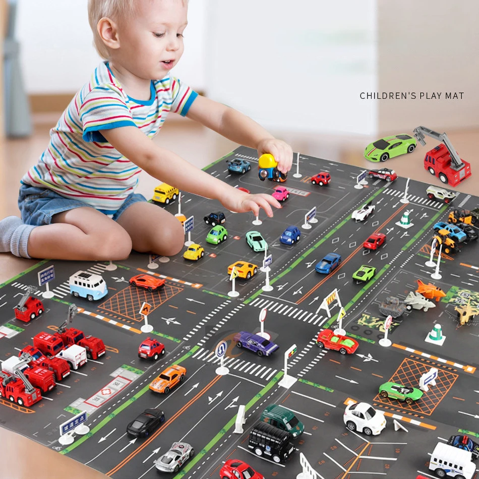 Tapis de circulation en plastique fin pour enfants, jouets Playvirus pour enfants, carte de stationnement simulée Lea, polymère de jeu pour bébé,