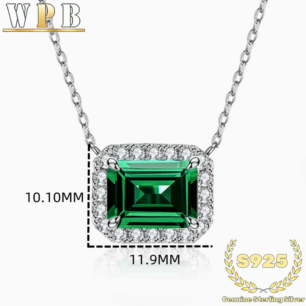 S925 Sterling Silver Necklace Emerald Green Zircon Rectangle Pendant Elegant Dainty Jewelry Birthday Gift for Women