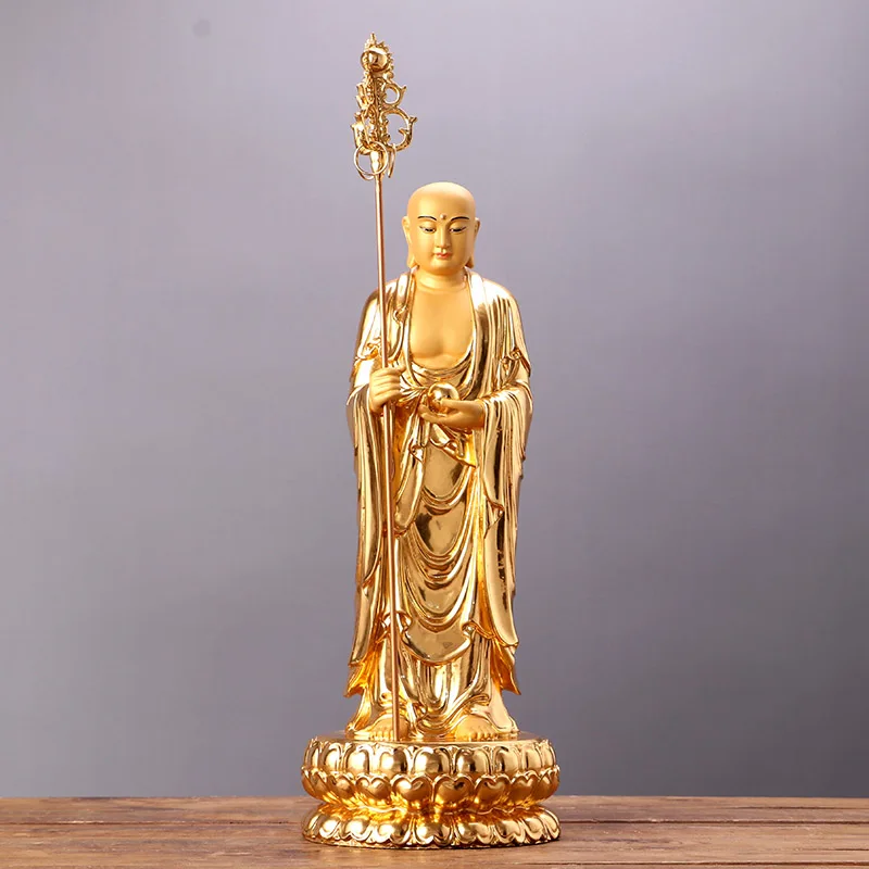 

Copper gild Ksitigarbha Kshitigarbha Buddha statue Chinese Dizang bodhisattva Standing Statue home decor Large