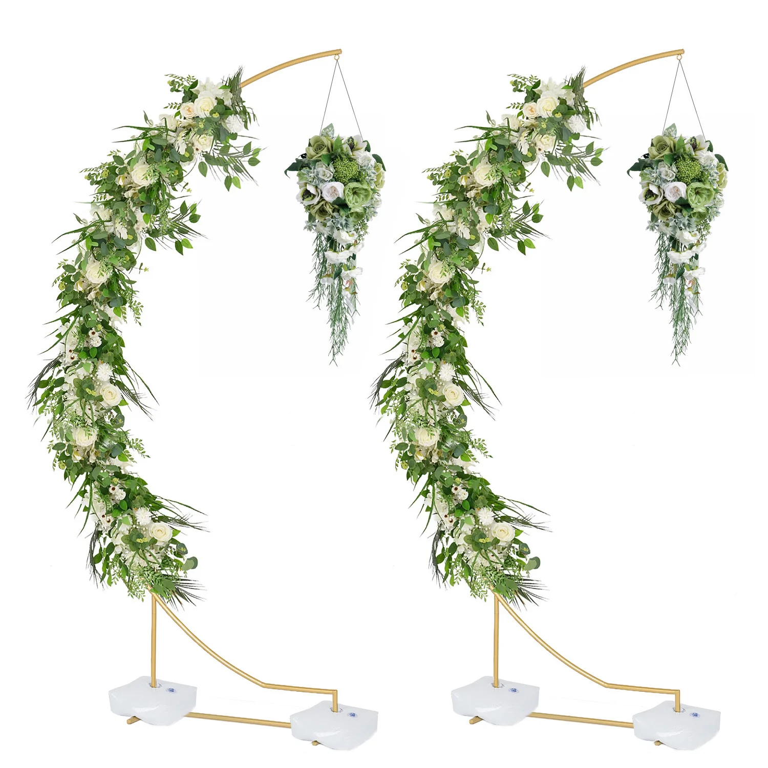 

2Pcs 8.2FT&3.87FT Metal Curved Top Wedding Arch Frames Gold Curved Arch Backdrop Stand Balloon Arch Stand with Base for Birthday