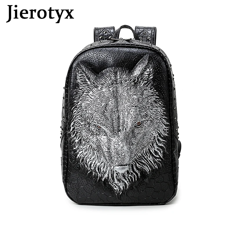 

JIEROTYX 3D Animal Head Backpack Steampunk Bags for Women Studded PU Leather Cool Laptop Backpack College Bookbag School