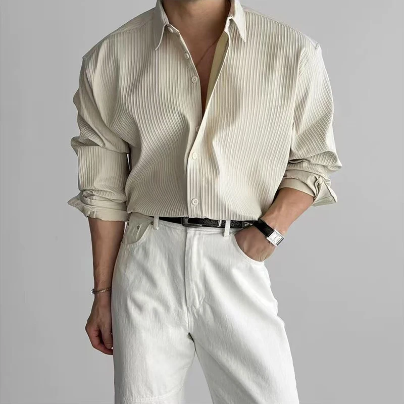 

Весенние полосатые рубашки для мужчин, модные свободные повседневные деловые рубашки с длинными рукавами Y2K, корейский тренд, универсальная блузка в зрелом стиле