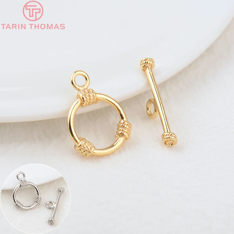 (3256)6 Sets O:15MM T:22.5MM 24K Gold Color Plated Brass Round Bracelet O Toggle Clasps High Quality Diy Jewelry Accessories