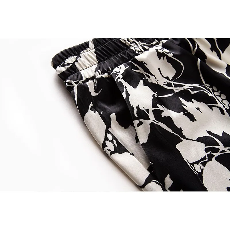 Pantalones informales finos de pierna ancha para mamá, pantalones de mujer con estampado Floral de ocio de verano de mediana edad, corte recto de cintura alta, nueve puntos