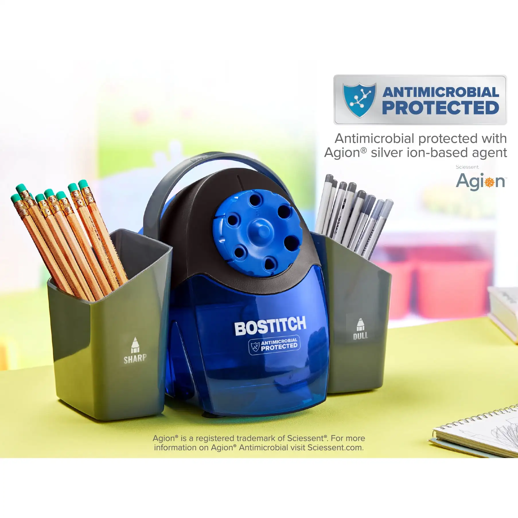 

Bostitch Antimicrobial Classroom Pencil Caddy with Handle, Gray